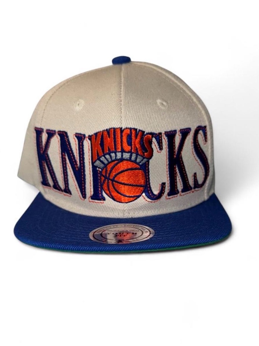 New York Knicks Embroidered Snapback Hat - Cream & Blue - Youth fit